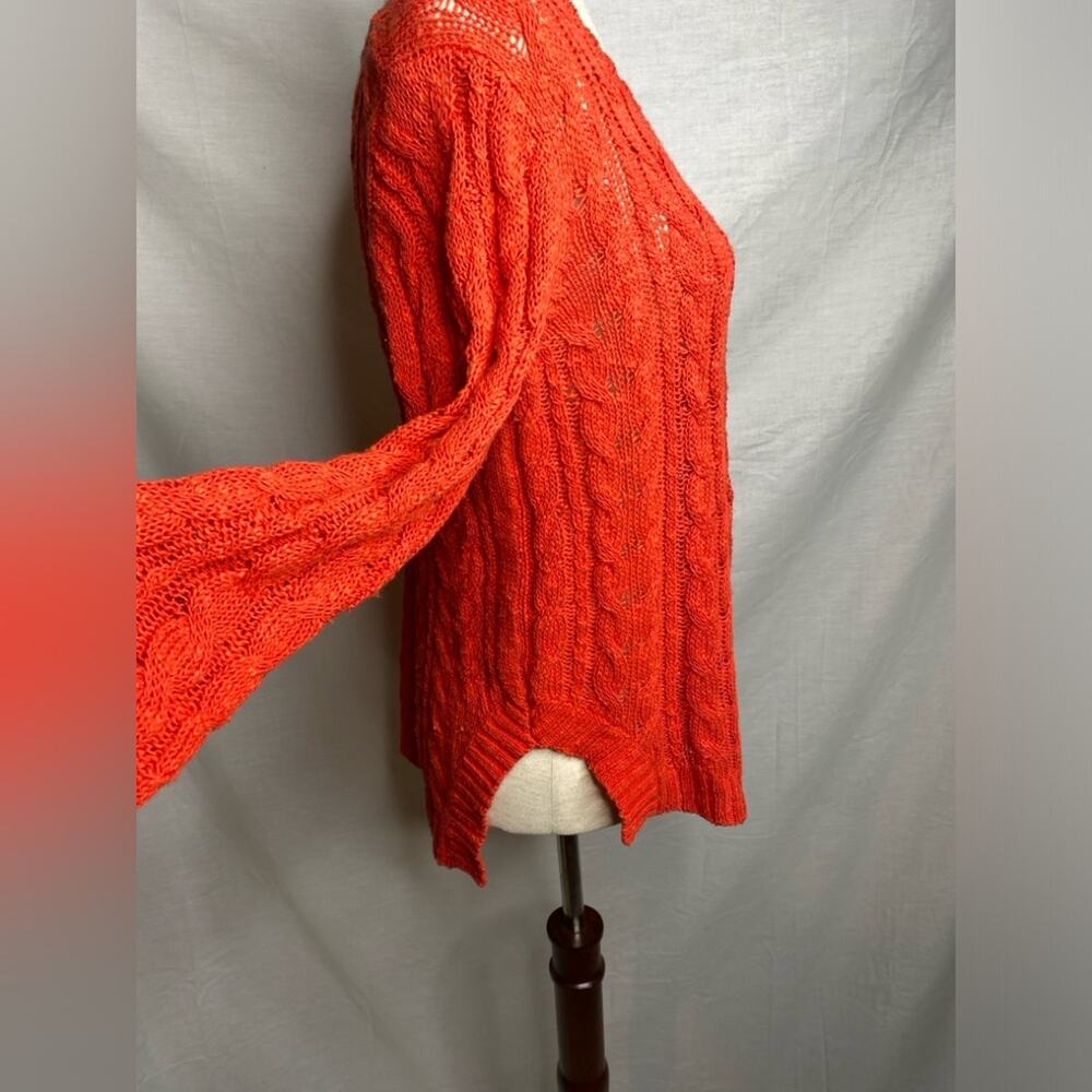 Sandro Cable Knit Sweater Orange Long Sleeve cotton linen blend crew neck size 6 - Picture 3 of 8